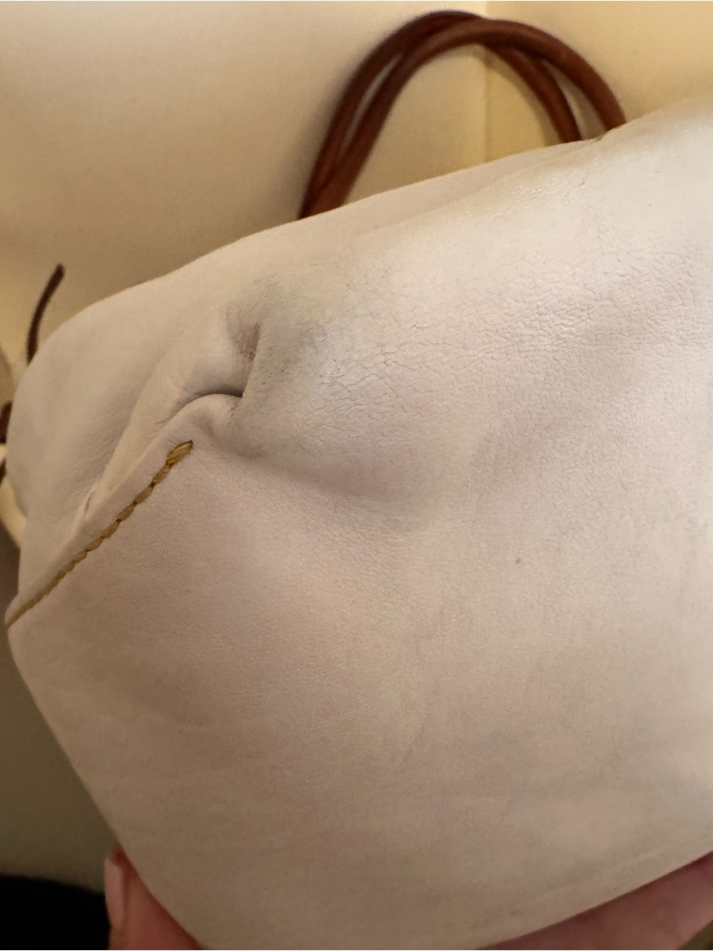 Dooney & Bourke White Leather Tote with Brown Trim and Handles - Picture 10 of 16
